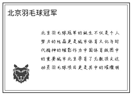 北京羽毛球冠军