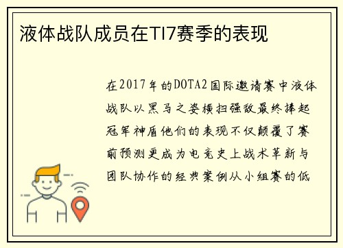 液体战队成员在TI7赛季的表现