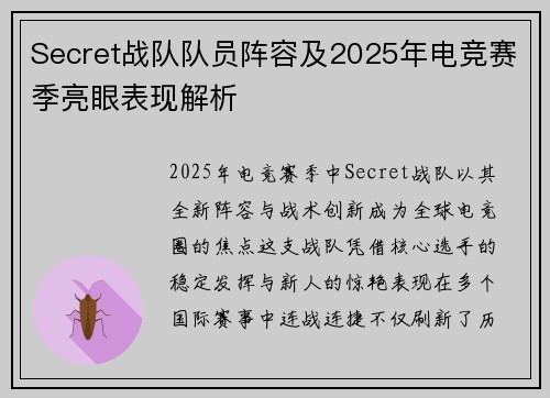 Secret战队队员阵容及2025年电竞赛季亮眼表现解析